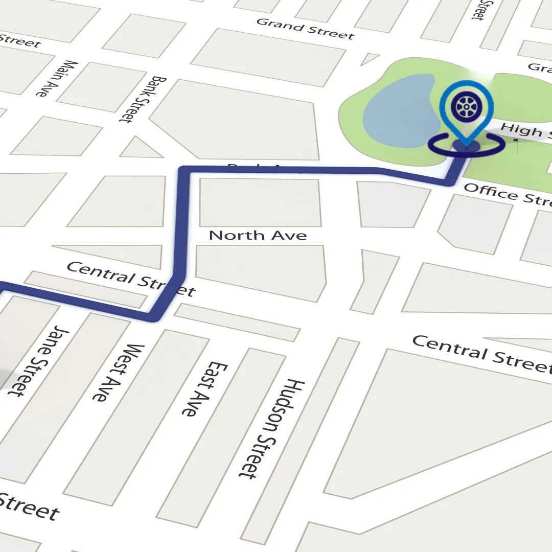 3D GPS map with vehicle route and Tracker999 location pin for fleet tracking