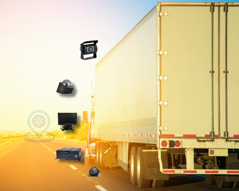 HGV lorry with CCTV camera components displayed for fleet safety and surveillance