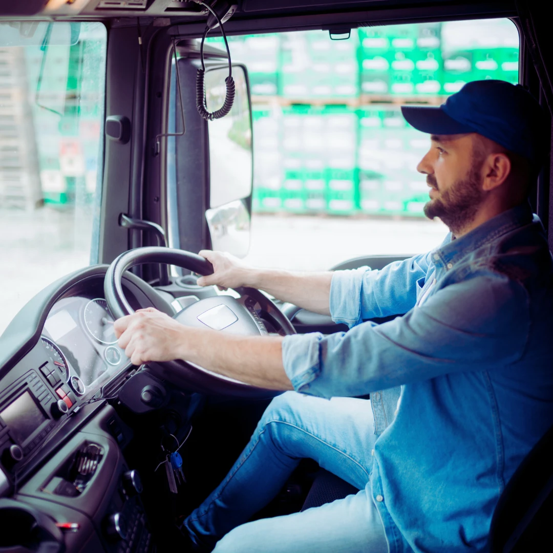 HGV Driver Operating Vehicle from Cab Interior