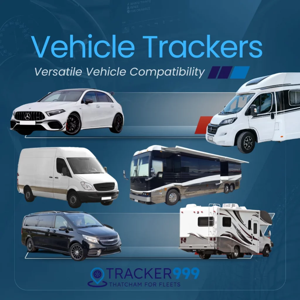 Vehicle tracker compatibility image showing cars, vans, motorhomes