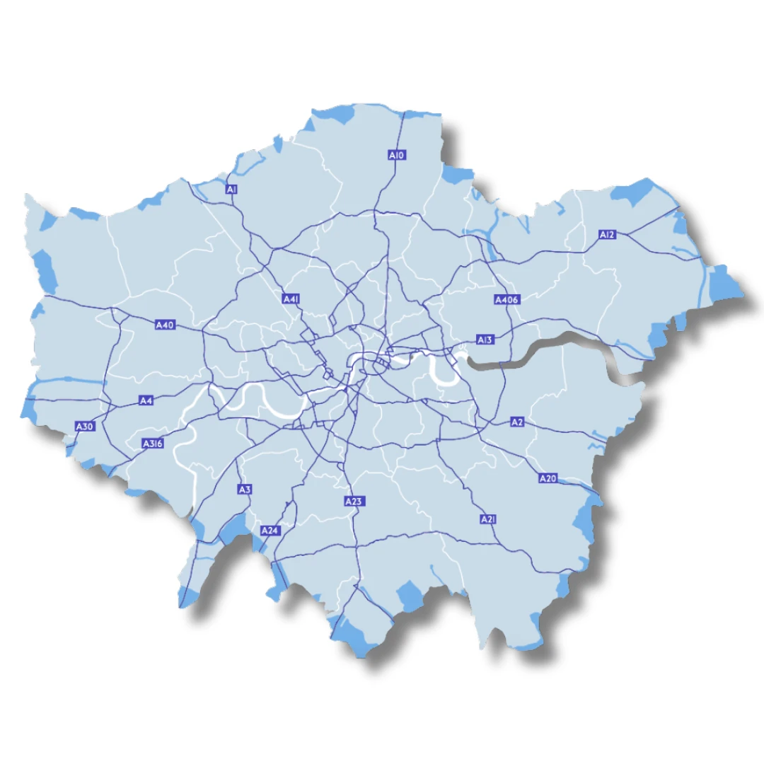 Simplified map of Greater London showing key roads and DVS enforcement area