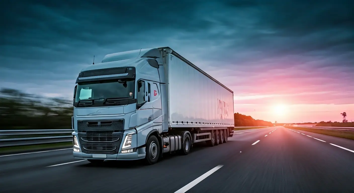 Artic truck driving on a UK motorway with fleet CCTV system installed