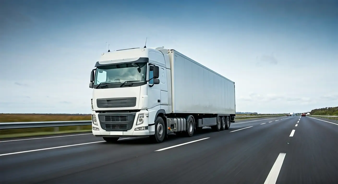 UK artic truck on motorway showing rear and side camera coverage