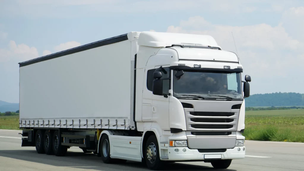 Side view of artic truck in the UK showing installed CCTV side camera system